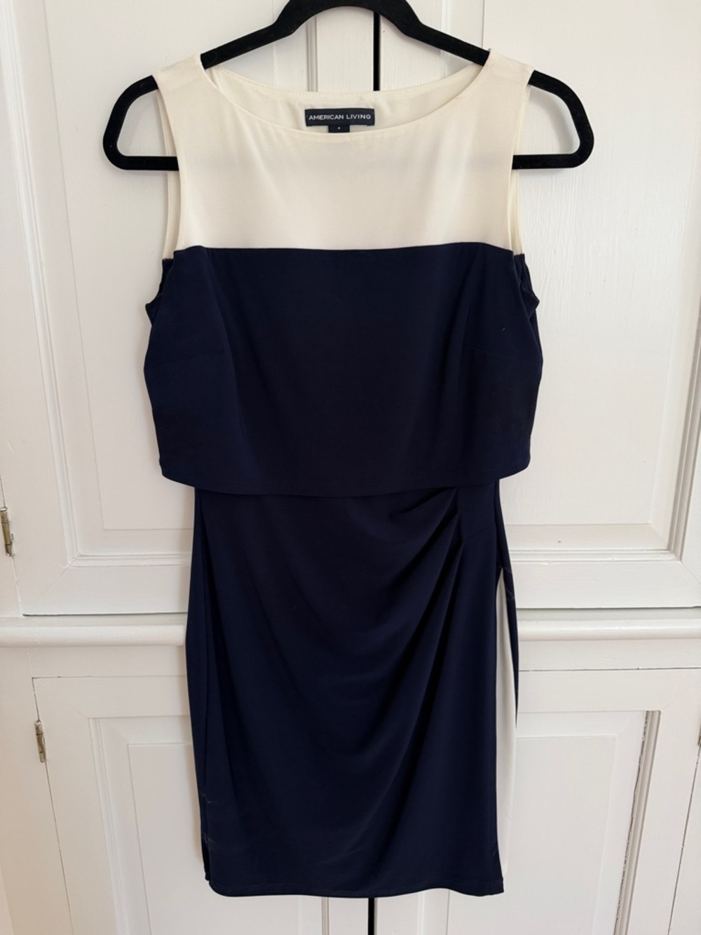 American Living Colorblock Sheath Dress Size 4 Navy, Cream Classic Work Cocktail